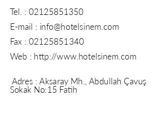 Fatih Sinem Hotel iletiim bilgileri